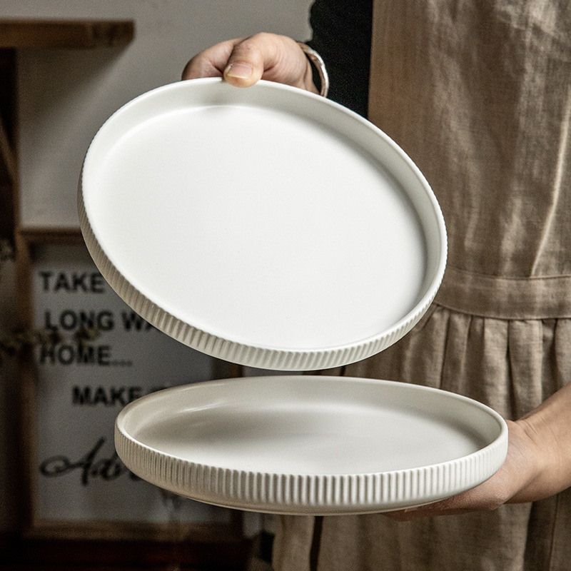 Decca platos en relieve blanco de 8 pulgadas platos de postre de cerámica ins simple platos de comida occidental platos personales exportación transfronteriza