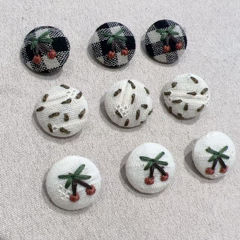 新款手工刺绣扣子diy格子纽扣配件樱桃可爱印花服饰辅料|undefined