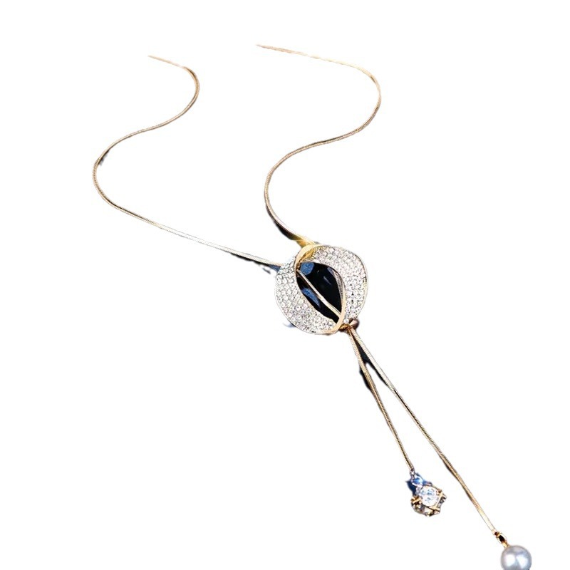 Collana lunga in zircone per donna catena per maglione elegante_voghion.com