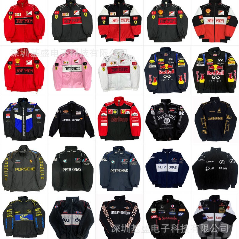 F1 Embroidered Racing Jacket Ferrari Red Bull Racing Explosions European and American Motorcycle Style Casual Long Sleeve Cotton Jacket