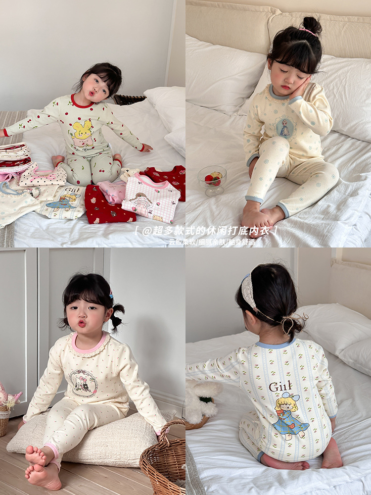 Pijamas de niñas de otoño de algodón de manga larga para niños nuevos tipos de algodón para niñas vestidos de casa de otoño