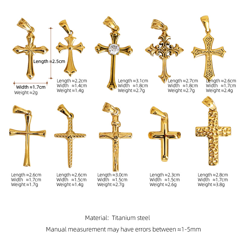 1 Piece 304 Stainless Steel Zircon 18K Gold Plated Cross Pendant display picture 2