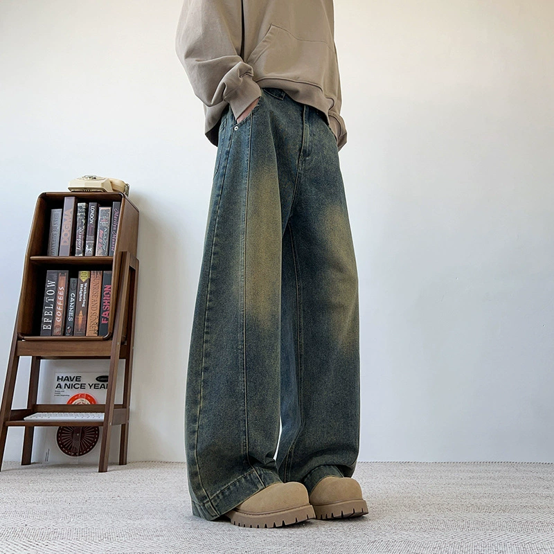 Бесплатная доставка, американские уличные потертые джинсы-сабо, мужские весенне-осенние свободные широкие универсальные красивые повседневные брюки