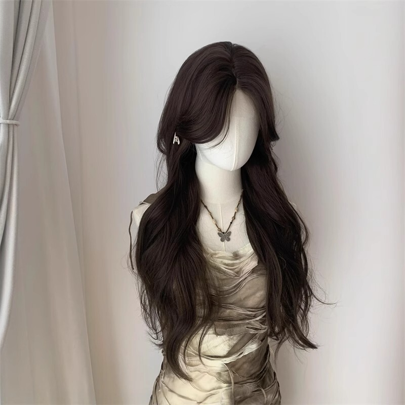 Bella Black Wig Women's Full Head Cover Eight-character Bangs Big Wave Curly Hair Long Hair Front Lace Universal cos