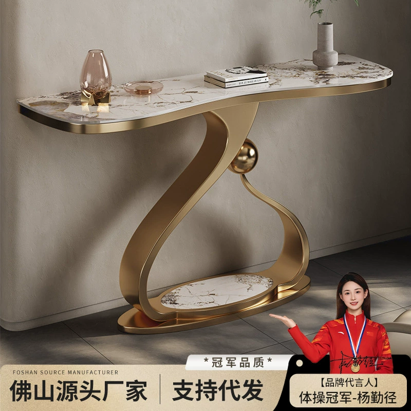 Легкий роскошный стиль, консольный стол из нержавеющей стали, современное искусство, консольный стол для прихожей, боковой столик для прихожей, торцевой столик у стены для больших пространств