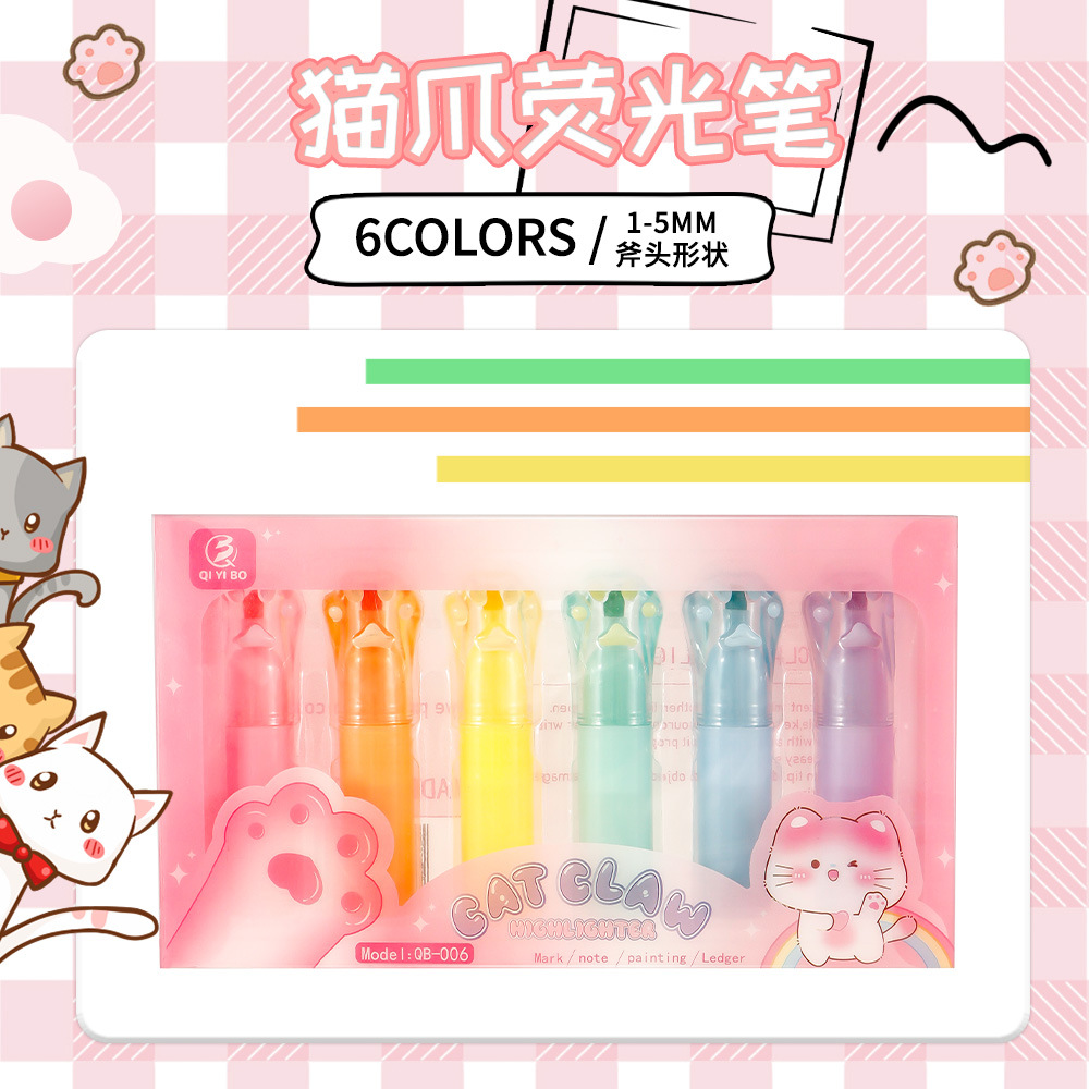 Nuevo cristal gato garra 6 colores resaltador de lápiz de dibujos animados garra de gato diy graffiti marca de línea lápiz de contabilidad