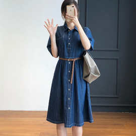 文艺范牛仔连衣裙女夏2022新款小众设计腰带连衣裙裙子