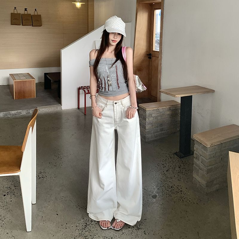 In-Stock Wholesale American-Style Low-Waist Brown Jeans with Contrast White Stitching for Women, Slimming and Versatile Casual Pants