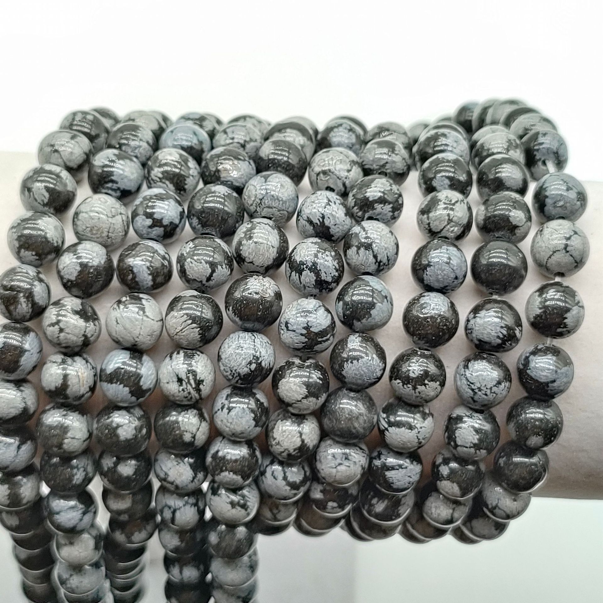 Factory Direct Supply Natural Snowflake Stone Beads Round Beads Sand-Cut Surface Semi-Finished Products Wholesale Foreign Trade Cross-Border