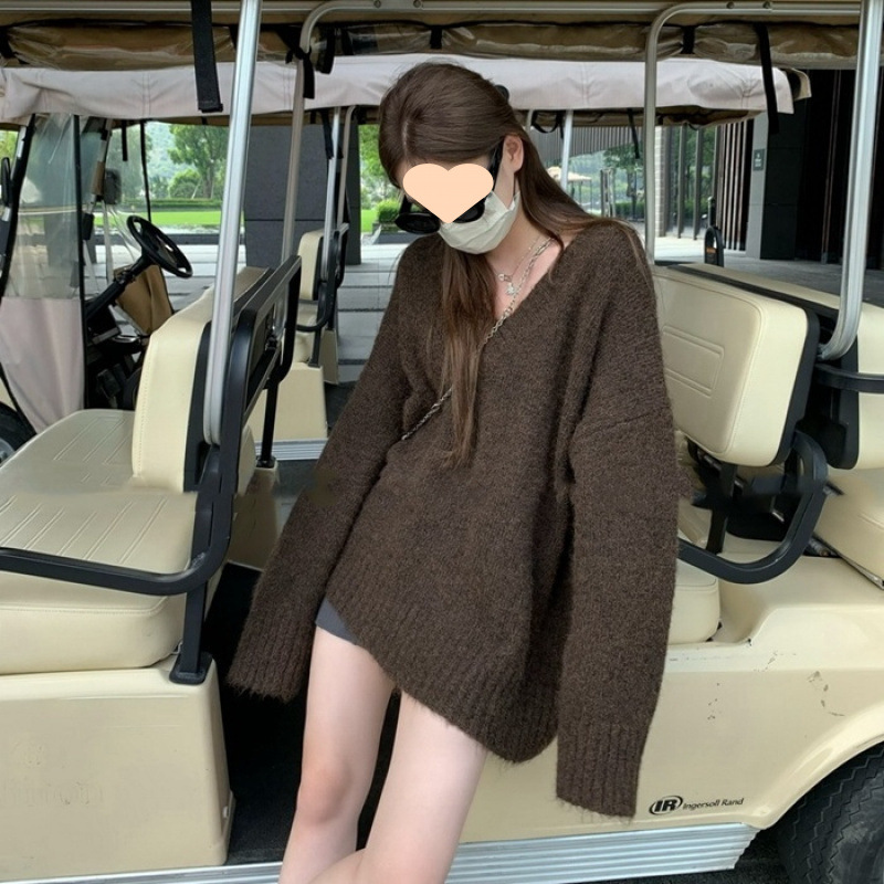寬鬆慵懶大領套頭毛衣女小個子中長款針織衫2025新款秋裝