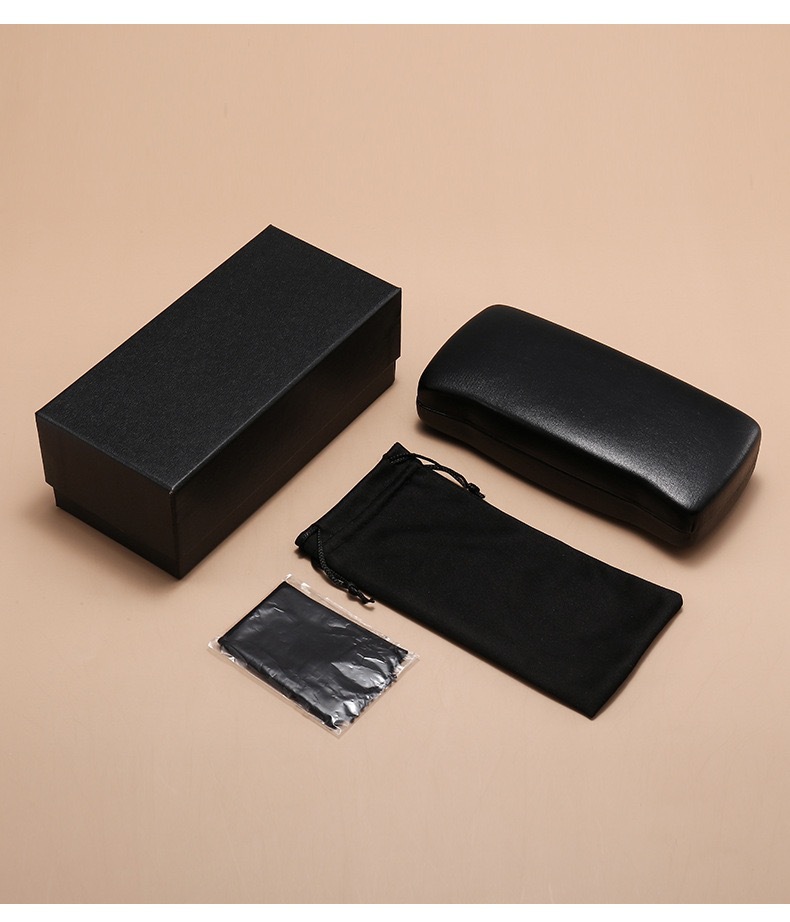 Conjunto de caja de gafas en V grande negro caja de gafas de sol de metal resistente a la presión caja de gafas de sol de piel de becerro de imitación con LOGO