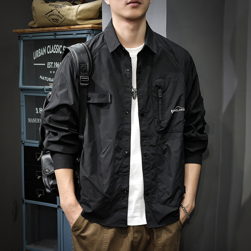 2025 Autumn New Lapel Multi-Pocket Jacket Men's American Premium Three-Proof Work Shirt Outdoor Casual Jacket