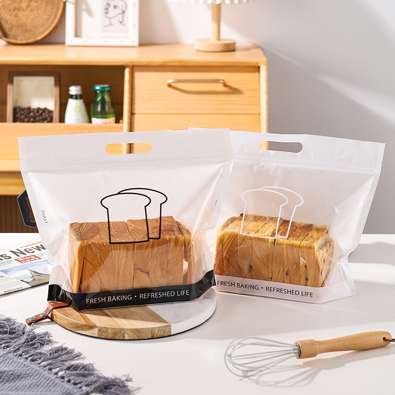 Transparent toasting bread packaging bag, square, 450g, loaf bread, self-sealing zipper, self-supporting, baking bread bag
