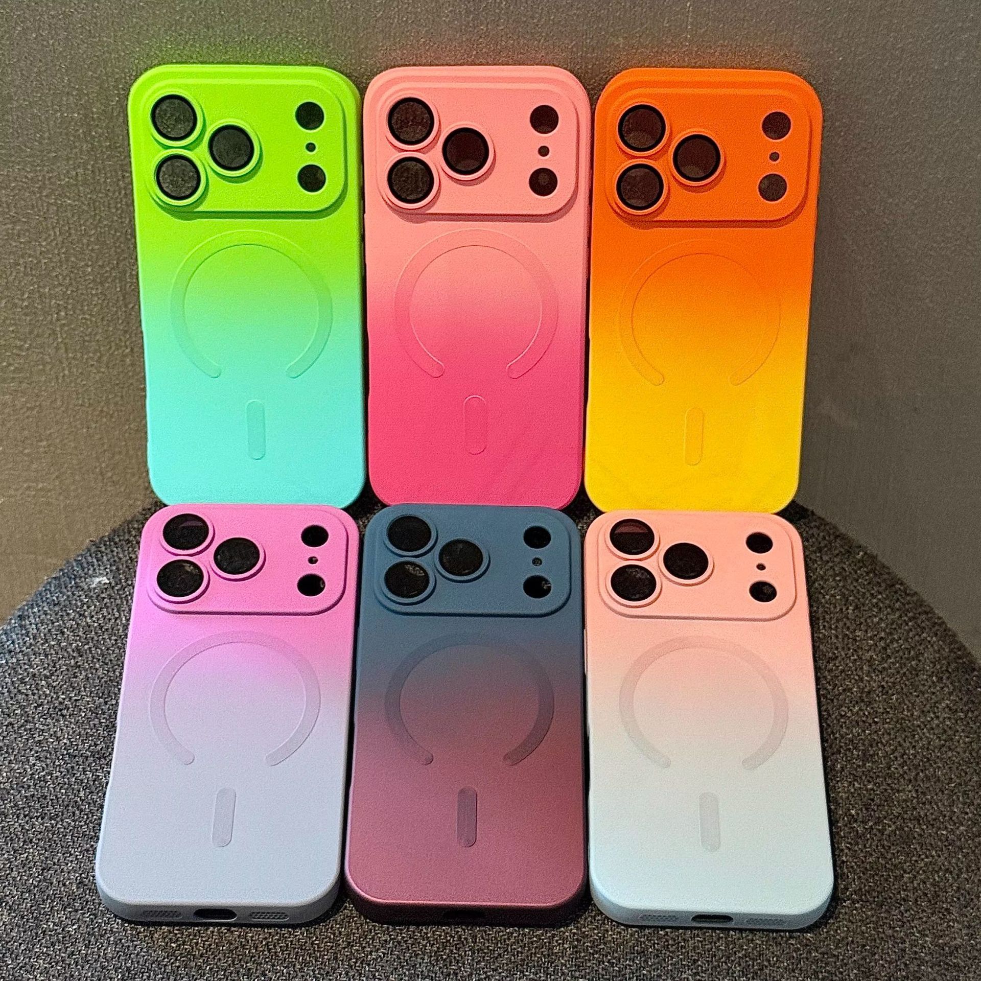 Luxury Gradient Magnetic Phone Case with Built-in Camera Lens Protector & Kickstand for iPhone 17 16 15 14 13 12 Pro Max, Soft Silicone Shockproof Cover
