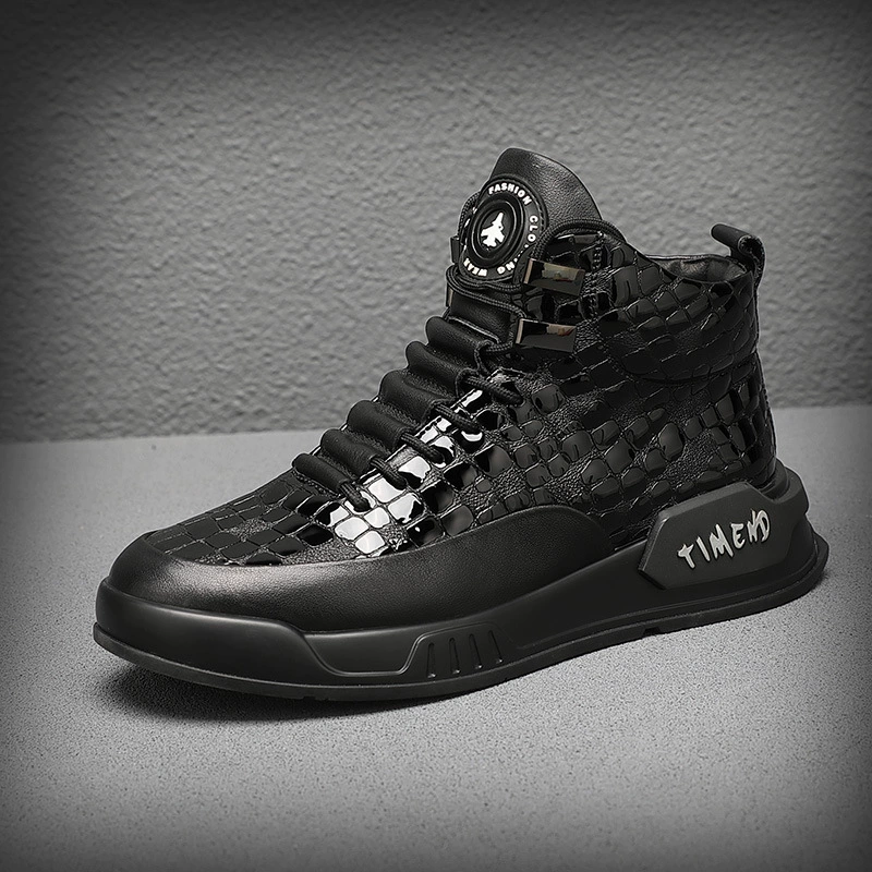 Высокие туфли из натуральной кожи, Мужская универсальная обувь в Корейском стиле, черная модная обувь, обувь для скейтбординга, мужская обувь со средним берцем, хлопчатобумажная обувь, мужские Модные мартинсы