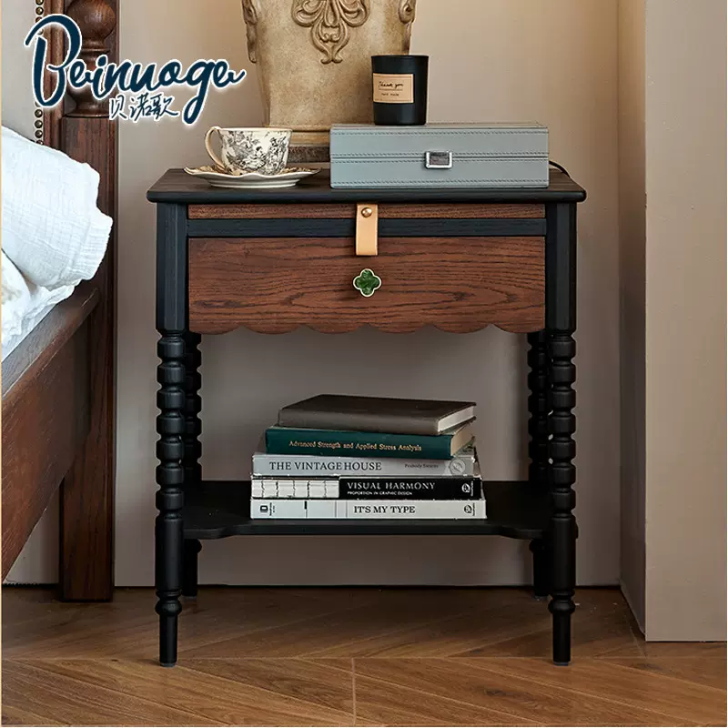 贝诺歌 美式实木床头柜法式复古客厅边几沙发角几全实木北美红橡