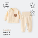 新生儿婴儿保暖衣服入秋冬装夹棉高腰护肚婴幼儿男女宝宝分体套装