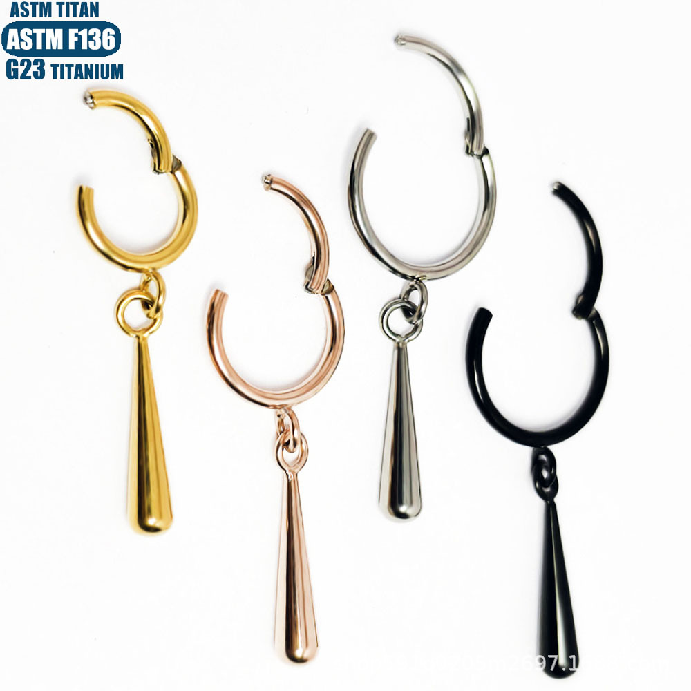 F136 Titanium Alloy Seamless Open Ring Earring Water Drop Shape Ear Piercing Jewelry detail image 8