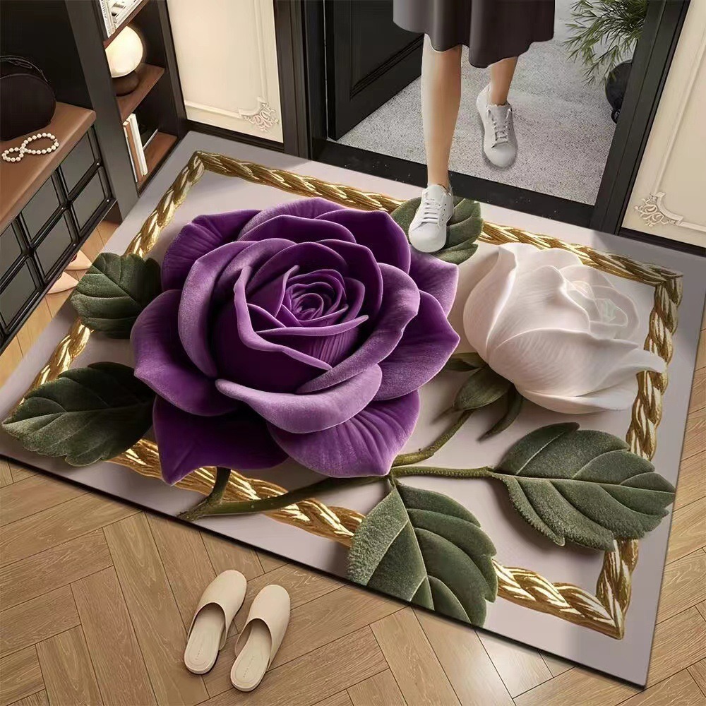 Floral Floor Mats for Home Kitchen, Wear-Resistant and Easy to Clean, Bathroom Toilet Absorbent Anti-Slip Mats, Cross-Border Shipping Available
