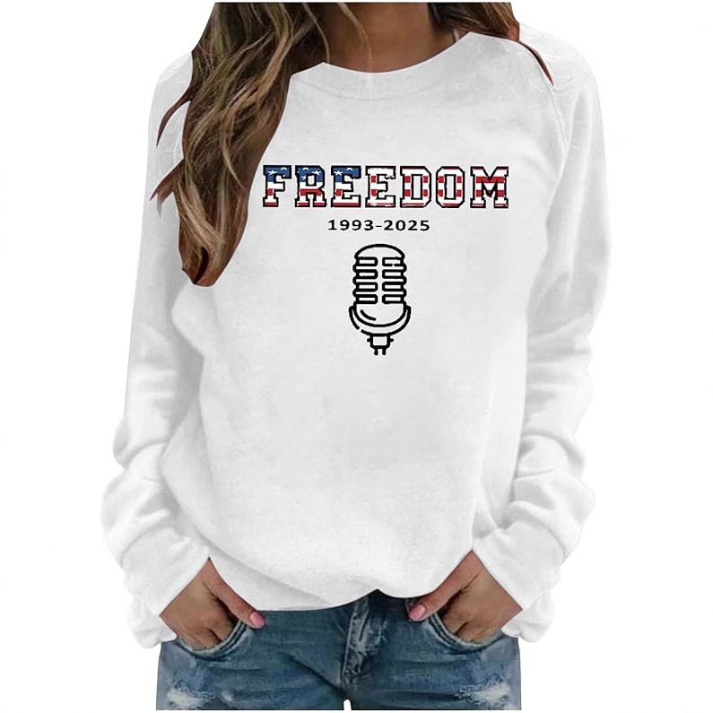 2025跨境外贸新款欧美亚马逊 FREEDOM字母麦克风潮流女士圆领卫衣