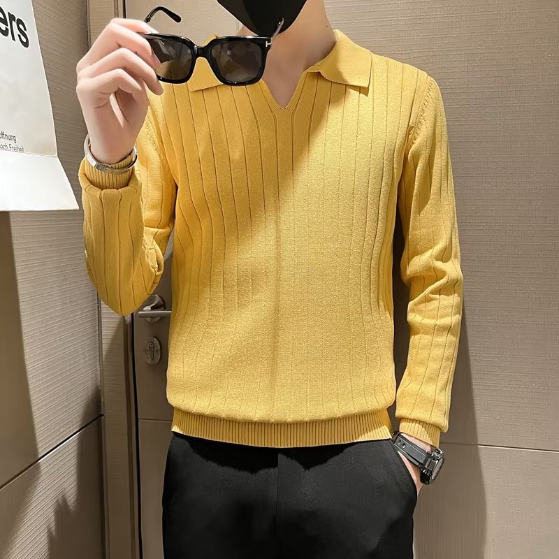 Striped Knitwear for Men 2024 Spring & Fall Fashionable Lapel Polo Knitwear Bottoming Shirt Handsome Trbottomy Brand Handsome Clothes for Men
