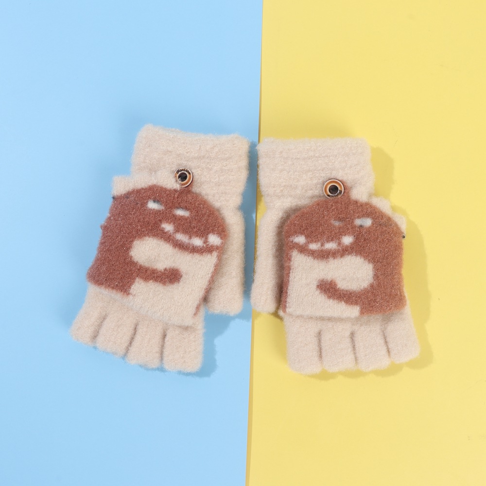 50g Weight Dinosaur Pattern Men'S Gender Cartoon Style Style Grey, Beige, Green, Blue, Yellow Color One Size Size Autumn And Winter Thickened Warm Knitted Children's Clamshell Gloves 1
