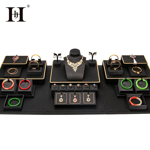 Gold edge satin cloth jewelry display stand jewelry set ring pendant bracelet necklace jewelry set display props