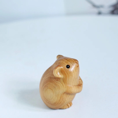 Clay Paulownia Wood Carving Cute Mouse Handheld Artwork Twelve Zodiac Keychain Mobile Phone Pendant Craftsmanship Desk Ornament