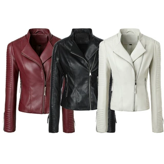 外贸女式复古PU皮衣欧美摇滚风仿机车外套街头潮流Women'sjacket