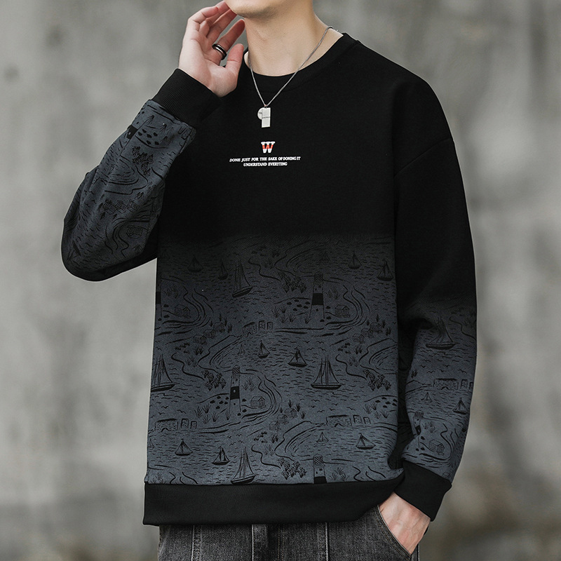 Camiseta de manga larga para hombres primavera y otoño suelta chaqueta de moda marca casual de cuello redondo ropa de moda camiseta de base para hombres