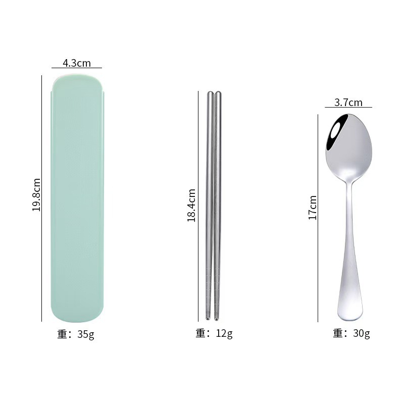 두꺼운 [녹색] 숟가락과 젓가락 2종 세트