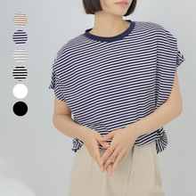 日韩新品 有范时髦感超显瘦立体条纹蝙蝠袖宽松短袖T恤女夏