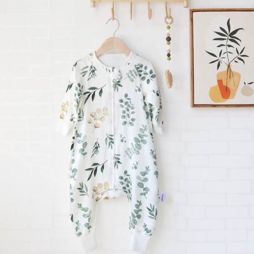 Spring and autumn four-layer bamboo cotton gauze split-leg children's sleeping bag infant anti-kick quilt long-sleeved baby sleeping bag summer