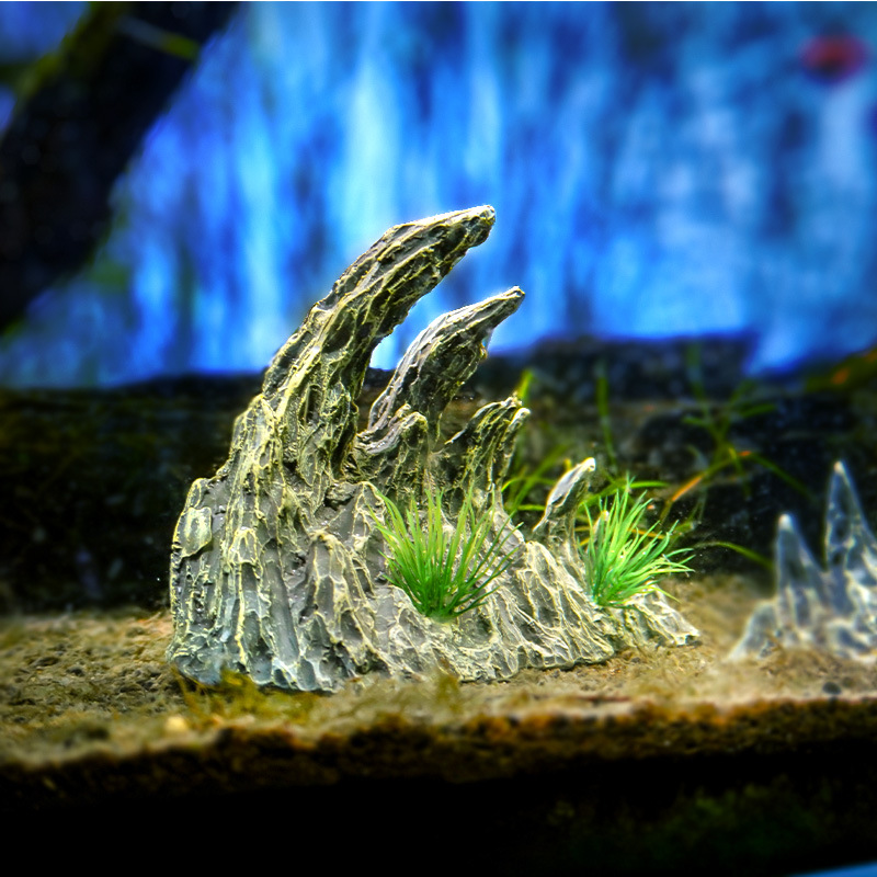 El comerciante recomienda el lugar para el paisajismo del cañón de piedra de dragón azul, decoración de resina de pecera de roca de quilla de agua decorativa
