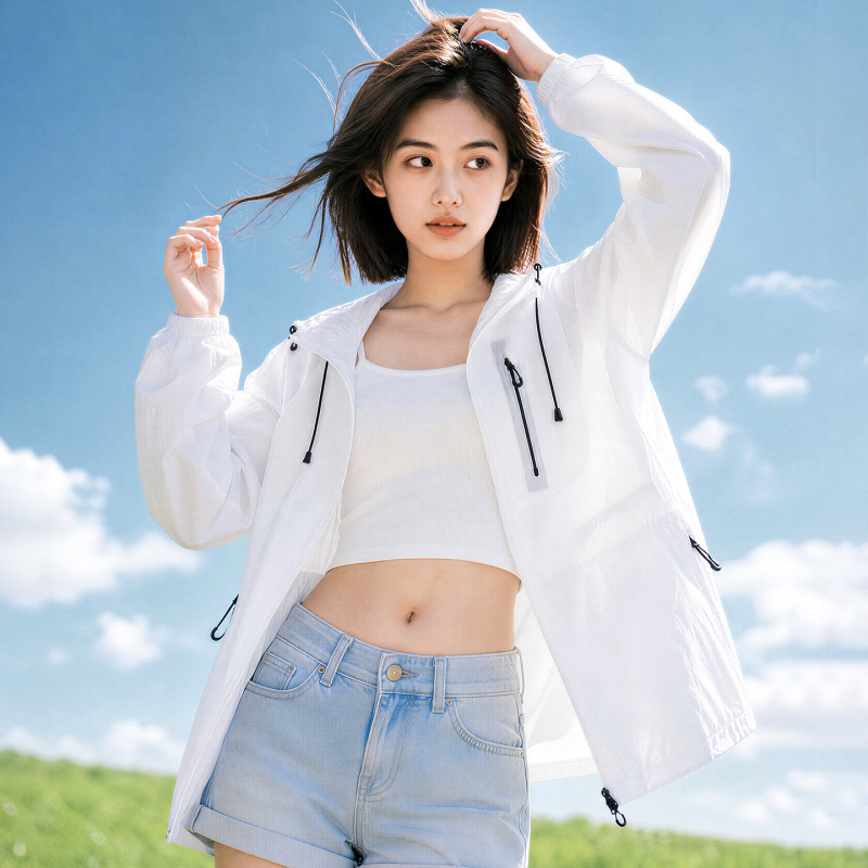 American Style Summer Lightweight Sun-protective Clothing Women's Elaptic Waist Side Drawstring Design Sense Loose Long-sleeved Jacket Coat New Product American Style Summer Lightweight Sun-protective Clothing Women's Elaptic Waist Side Drawstring Design Sense Loose Long-sleeved Jacket Coat New Product