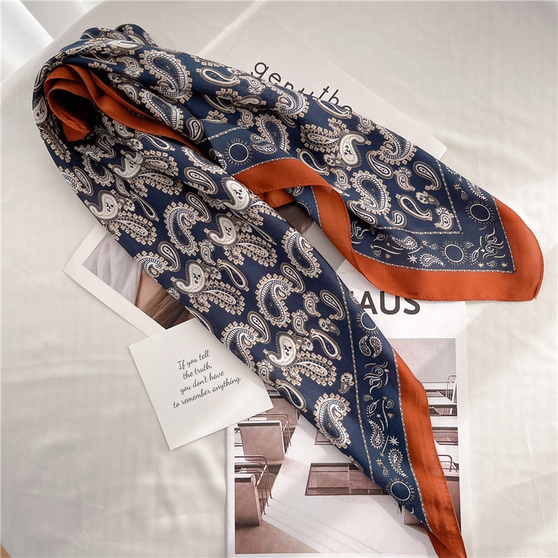 Decoración de verano bufandas de seda para viajeros bufandas profesionales 70x70 pequeñas bufandas cuadradas accesorios de mujer ataduras de cabello seda simulada