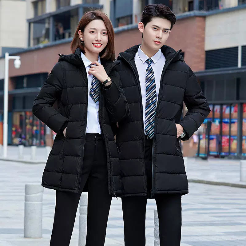 棉服女外套中长男女同款职业棉服加4S店酒店售楼工装棉衣外套大衣