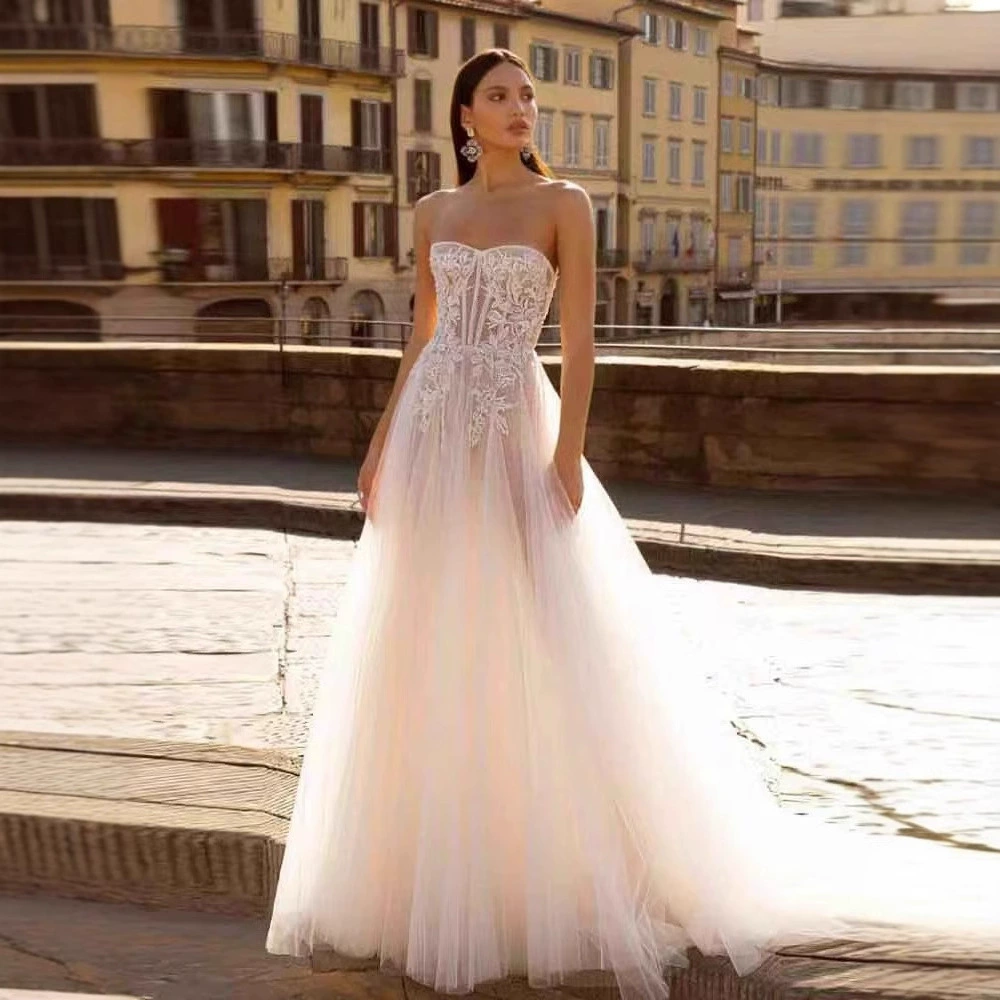 Tube top for bride, travel fashionable wedding dress, elegant evening dress, European style, high-quality style