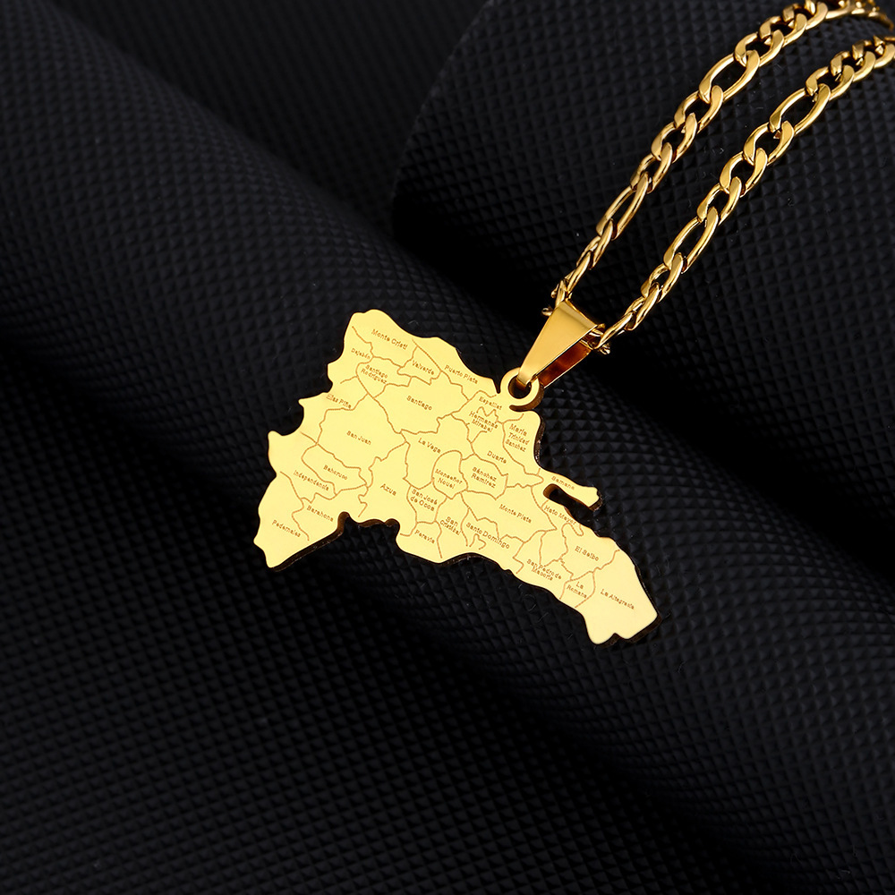 Collana con ciondolo in acciaio al titanio con mappa dominicana per uomo e donna, collana di coppia in acciaio inossidabile, accessori di tendenza_voghion.com