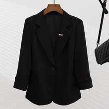 西服外套女春秋薄款上衣2025夏季新款时尚气质纯色韩版小西装黑色