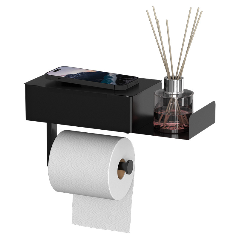 Transfronterizo Amazon caja de pañuelos de acero inoxidable negro titular de teléfono móvil baño Baño montado en la pared titular de rollo de tejido