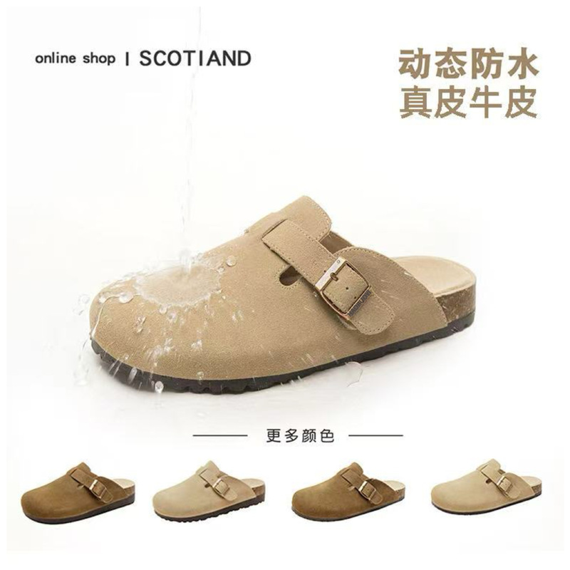 【Dynamic Waterproof】Genuine Leather Soft Sole Birkenstock Shoes 2026 Autumn/Winter New Thick-Soled Slippers Large Size Half-Slip Birkenstock Shoes