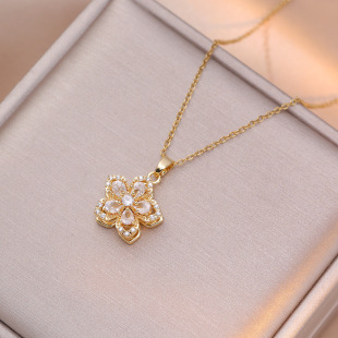 Necklace with zircon, fashionable design pendant stainless steel, internet celebrity, flowered 4