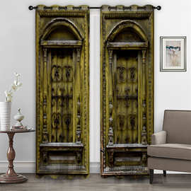 亚马逊跨境卧室高精密夹黑丝遮光打孔窗帘装饰布帘木门系列厂家