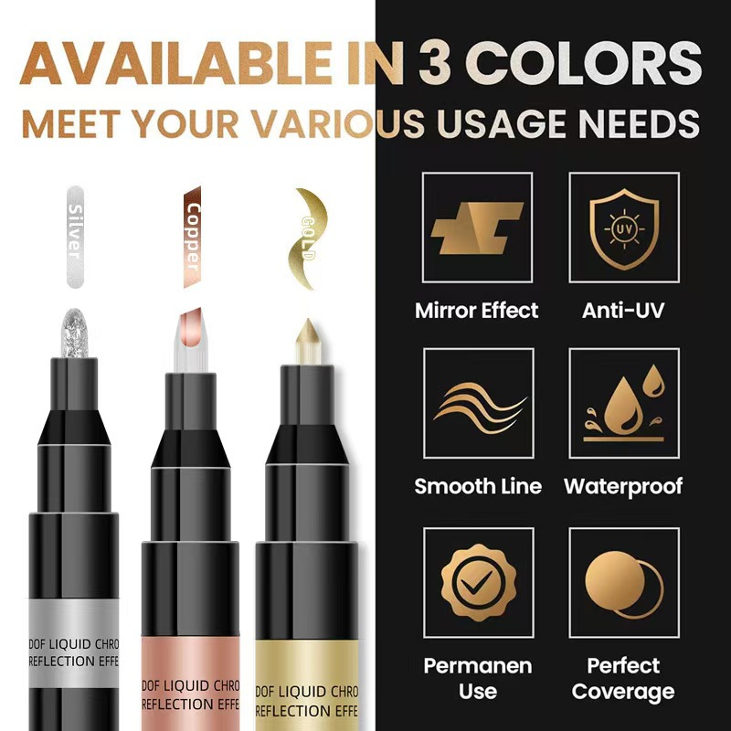 Chrome-Plated Pen, Electroplated Metal Marker Pen, Touch-Up Pen, Color Touch-Up Pen, Waterproof, Non-Fading Signature Pen, Metal Touch-Up Pen