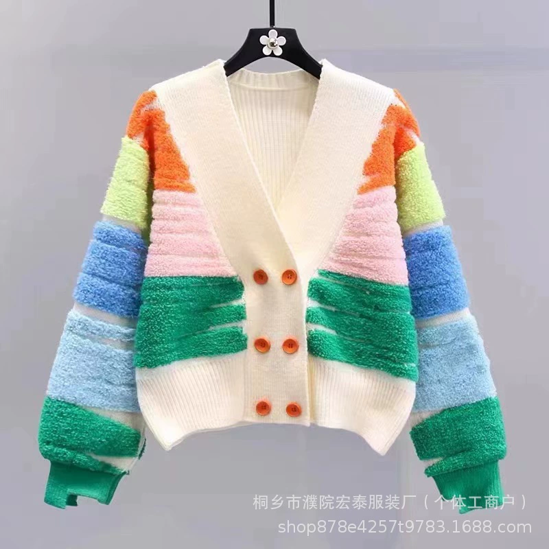 Новый осенне-зимний свободный цветной кардиган, двубортный женский топ, свитер в ленивом стиле, вязаная кашемировая куртка