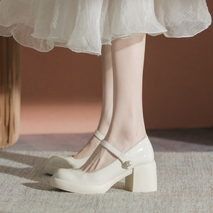 French Mary Jane Thick Heel High Heels for Women 2024 Spring & Fall Flats Soft Sole Versatile Wedding Artifact with Skirt Shoes