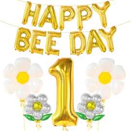 HAPPY BEE DAY金色字母气球雏菊花朵套装1岁生日派对儿童装饰跨境