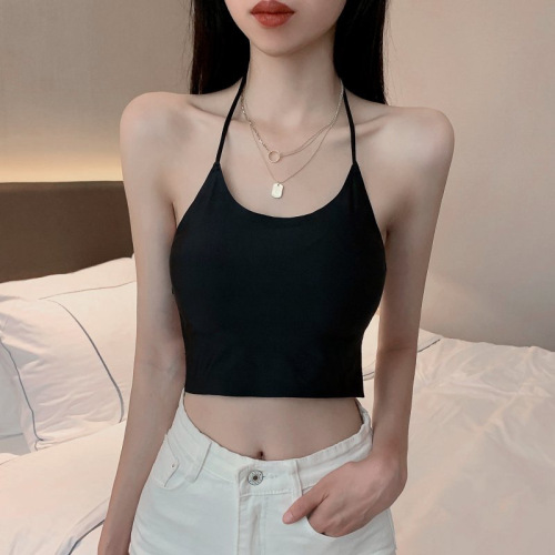 Summer new mid-length halter neck wrap tube top beautiful back base ice silk underwear female student top camisole bra