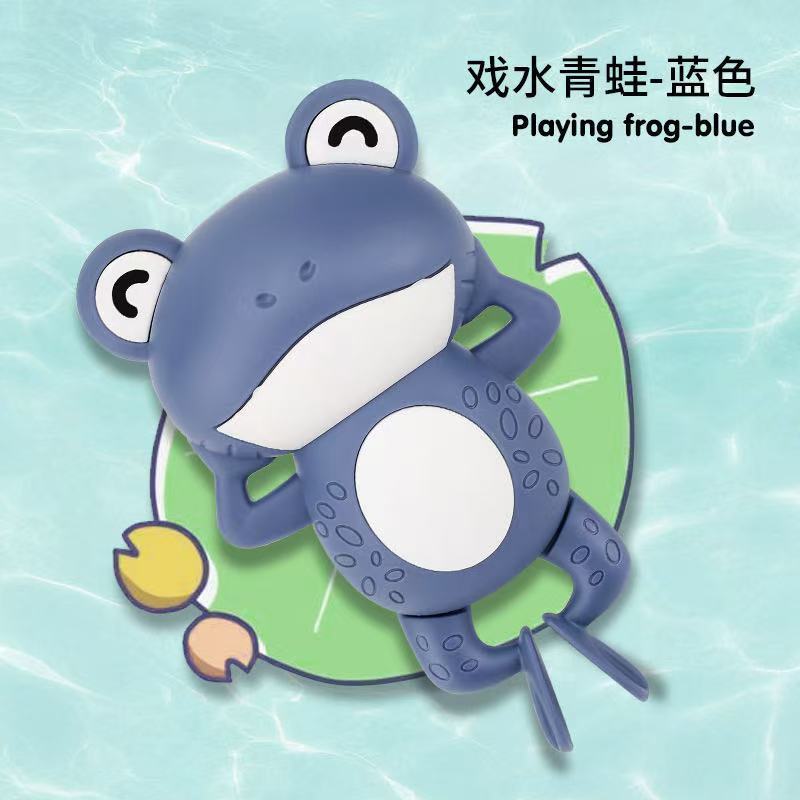 Blue frog playing in water